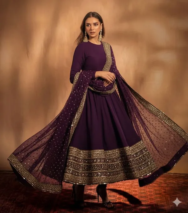 Purple_Embellished_Flared_Anarkali_Suit_With_Dupatta