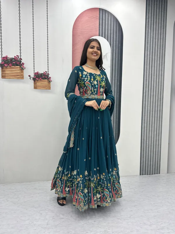 Teal_Embroidered_Anarkali_Suit_For_Women