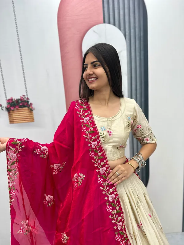 Cream_Embroidered_Lehenga_Choli_Set_For_Women