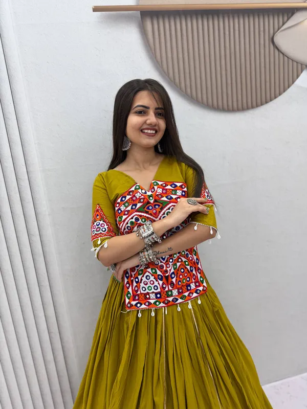 Olive_Green_Printed_Lehenga_Choli_For_Women