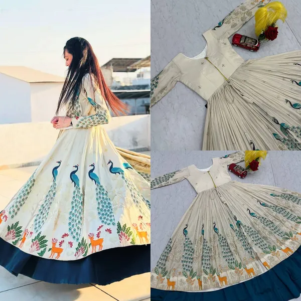 Cream_Printed_Ethnic_Lehenga_Set_For_Girls