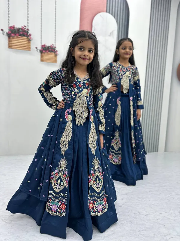 Navy_Embellished_Anarkali_Dress_For_Girls