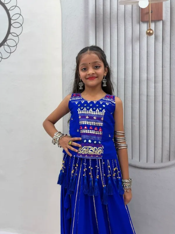 Blue_Embellished_Lehenga_Set_For_Girls