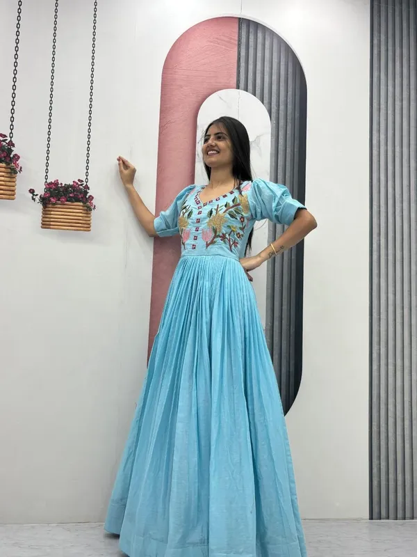 Blue_Embroidered_Flared_Dress_For_Women