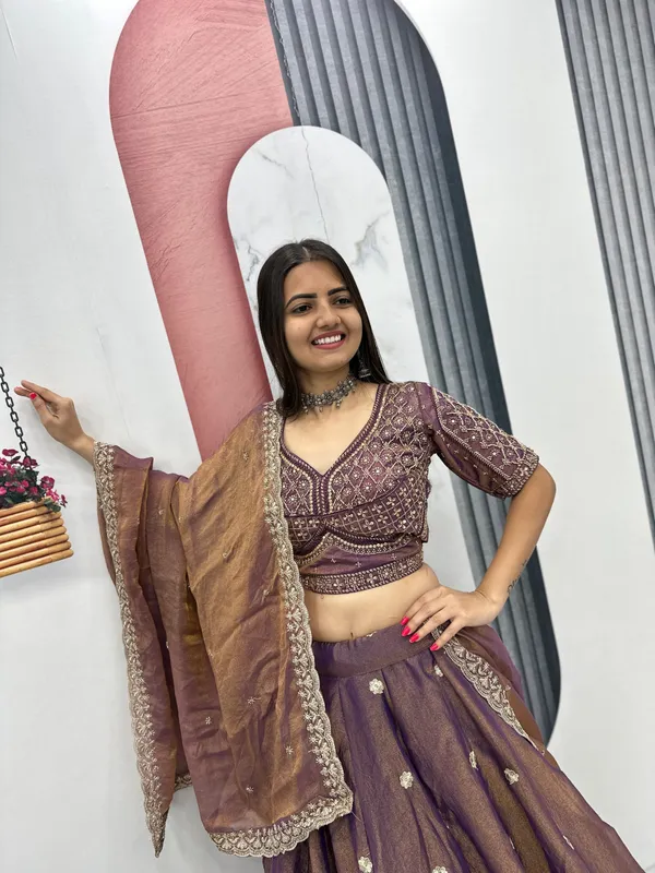 Brown_Embroidered_Lehenga_Choli_Set_For_Women