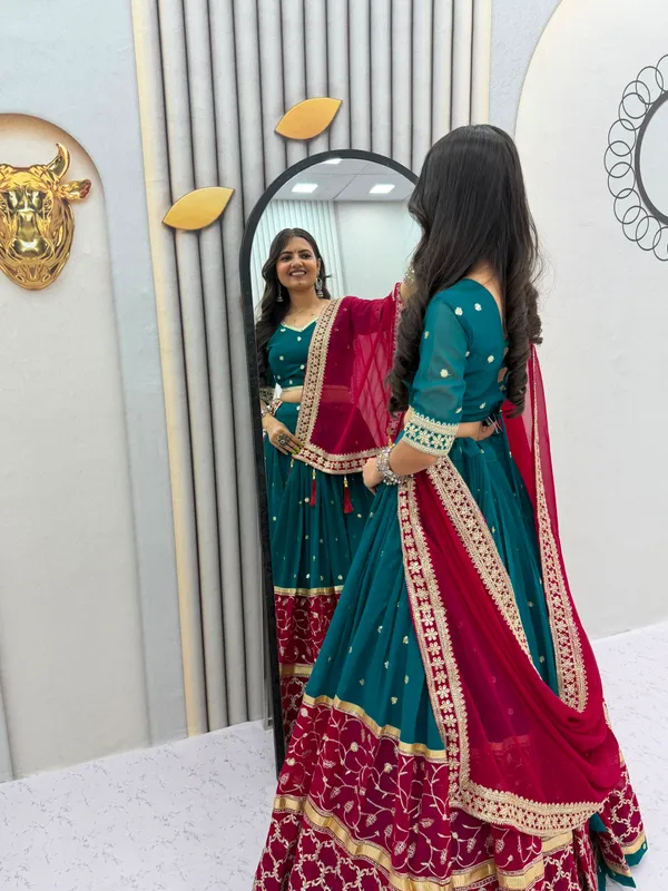 Teal_Embroidered_Lehenga_Choli_For_Women