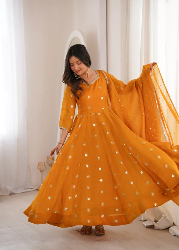 Orange_Embroidered_Anarkali_Suit_Set_For_Women