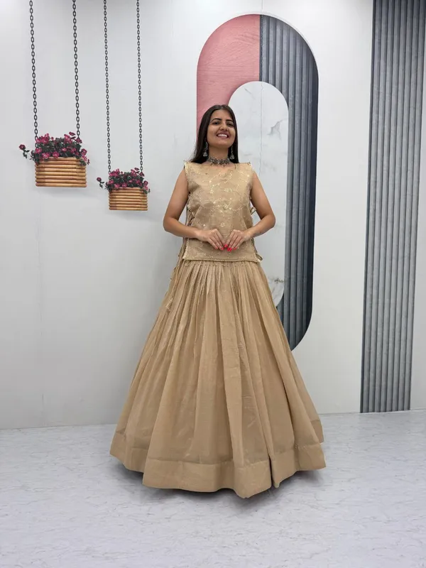 Beige_Embroidered_Flared_Lehenga_Set_For_Women