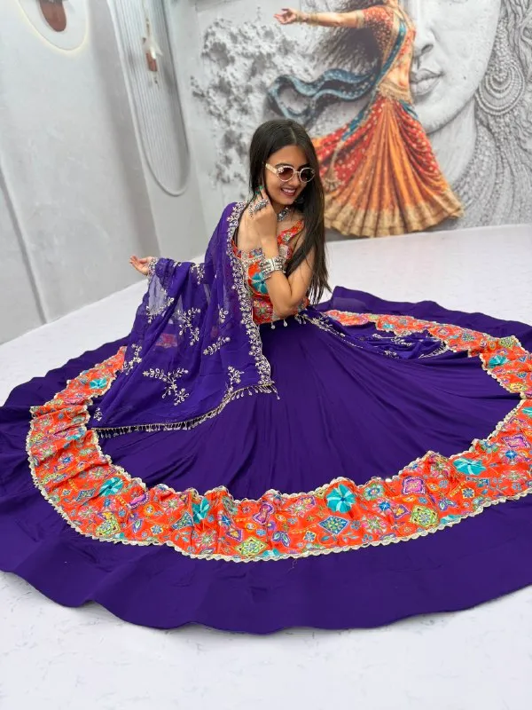 Purple_Embroidered_Flared_Lehenga_Choli_Set_For_Women