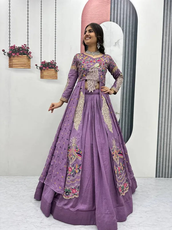 Purple_Embroidered_Flared_Lehenga_Set_For_Women