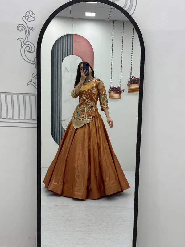 Copper_Embroidered_Flared_Lehenga_Set_For_Women