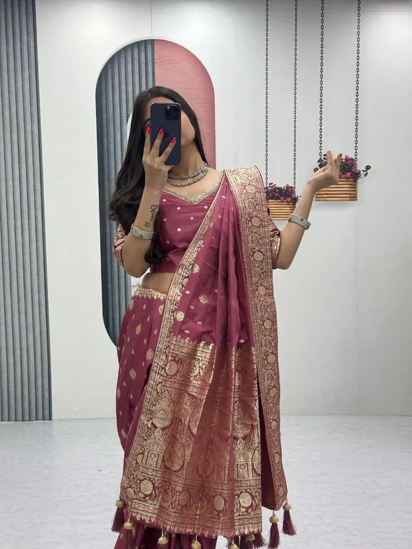 Maroon_Ethnic_Draped_Lehenga_Saree_For_Women