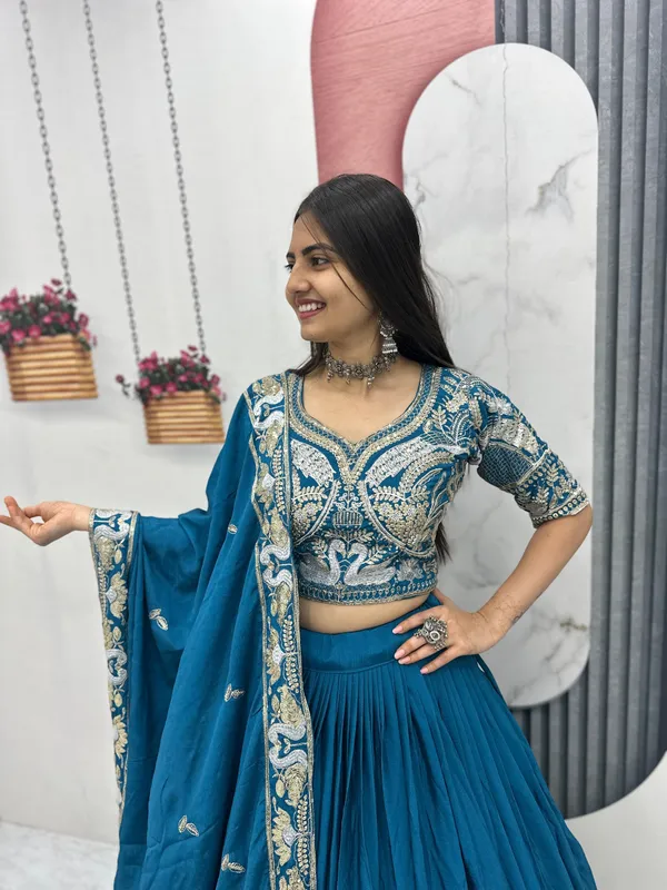 Blue_Embroidered_Lehenga_Choli_Set_For_Women