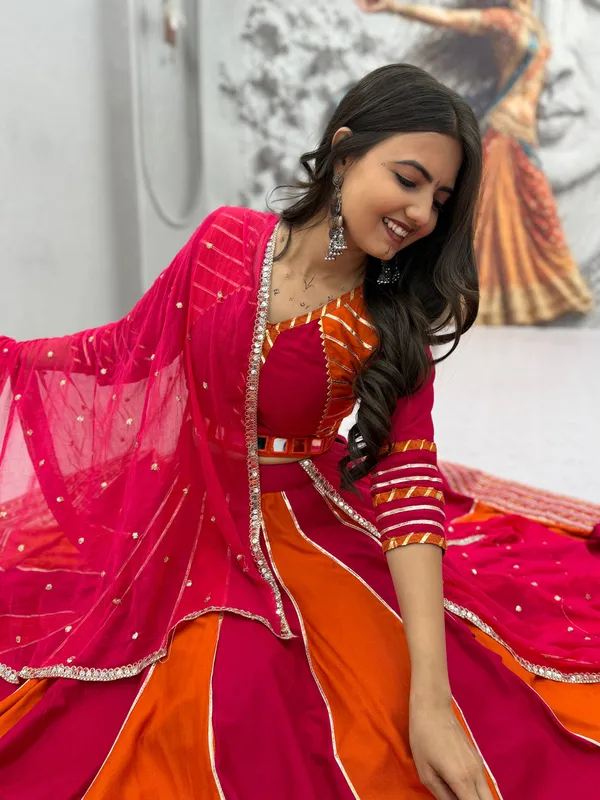 Magenta_And_Orange_Flared_Anarkali_Suit_Set_For_Women