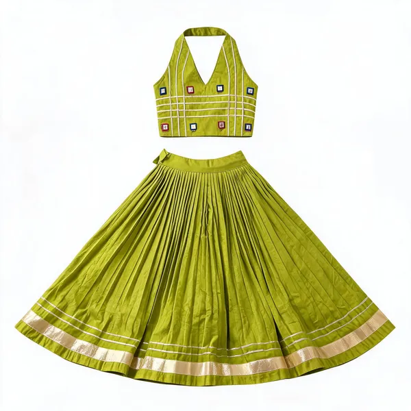 Green_Pleated_Lehenga_Choli_Set_For_Girls