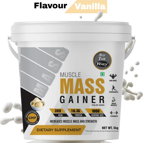 BUY_THE_WHEY_Muscle_Mass_Gainer_|_100%_Genuine_|_For_Adults_Weight_Gainers/Mass_Gainers_(5_kg,_VANILLA)