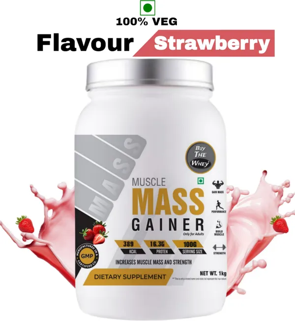 BUY_THE_WHEY_Muscle_Mass_Gainer_/_Weight_Gainer_|_100%_Genuine_|_For_Adults_Weight_Gainers/Mass_Gainers_(1_kg,_STRAWBERRY)