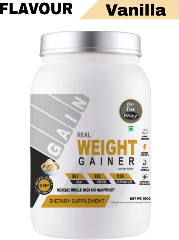 BUY_THE_WHEY_Real_Weight_Gainer_|_Lab_Tested_|_Weight_Gainers/Mass_Gainers_(900_g,_VANILLA)
