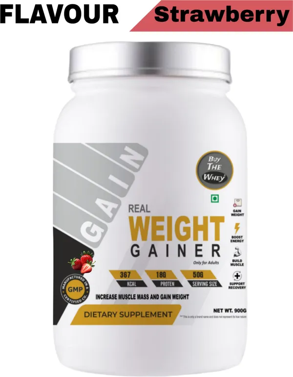 BUY_THE_WHEY_Real_Weight_Gainer_|_Lab_Tested_|_Weight_Gainers/Mass_Gainers_(900_g,_STRAWBERRY)