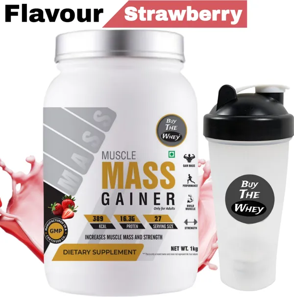 BUY_THE_WHEY_Muscle_Mass_Gainer_|_100%_Genuine_|_Lab_Tested_|_For_Adults_With_Shaker_-_Weight_Gainers/Mass_Gainers_(1_kg,_STRAWBERRY)