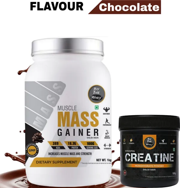 BUY_THE_WHEY_Muscle_Mass_Gainer|100%_Genuine|Lab_Tested|For_Adults_With_Creatine_Monohydrate-_Weight_Gainers/Mass_Gainers_(1_kg,_CHOCOLATE)