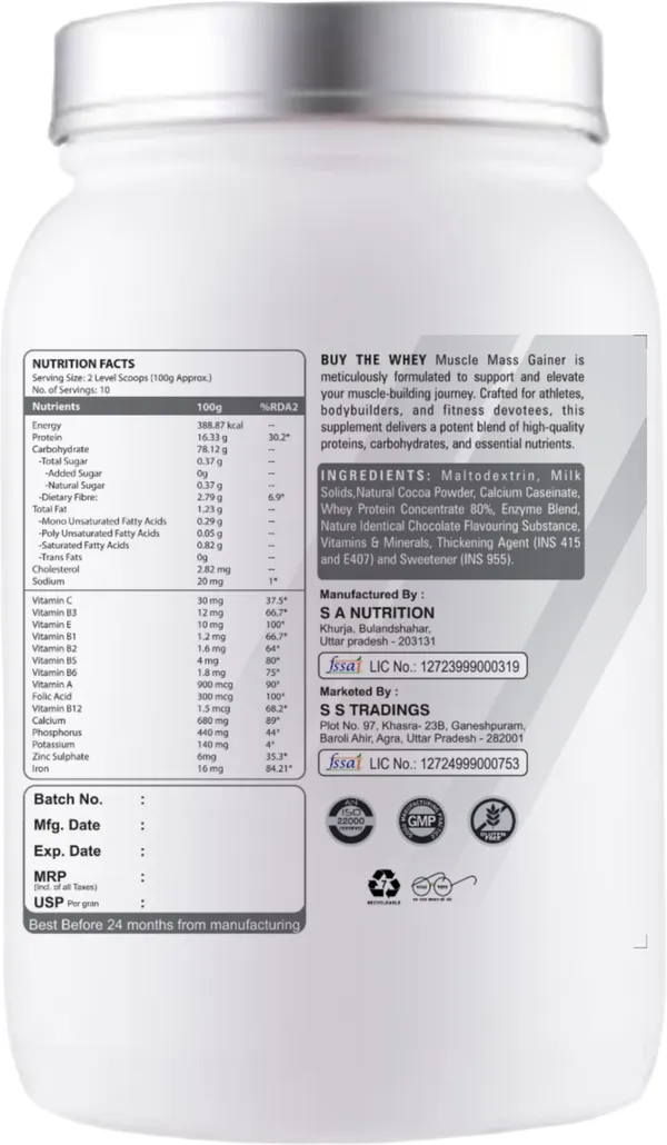 BUY_THE_WHEY_Muscle_Mass_Gainer|100%_Genuine|Lab_Tested|For_Adults_With_Creatine_Monohydrate-_Weight_Gainers/Mass_Gainers_(1_kg,_CHOCOLATE)