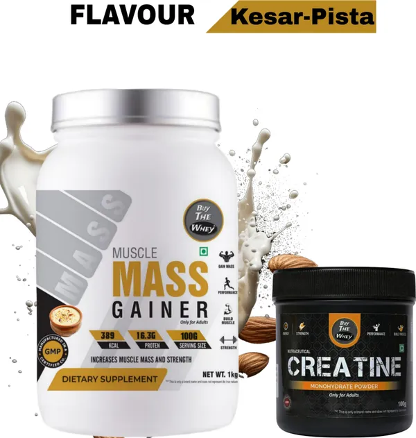 BUY_THE_WHEY_Muscle_Mass_Gainer|100%_Genuine|Lab_Tested|For_Adults_With_Creatine_Monohydrate-_Weight_Gainers/Mass_Gainers_(1_kg,_KESAR-PISTA)