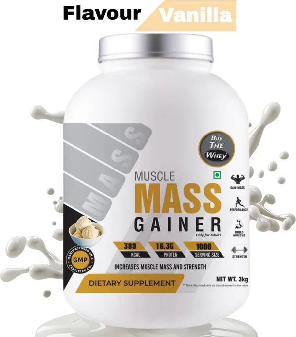 BUY_THE_WHEY_Muscle_Mass_Gainer|100%_Genuine|Lab_Tested|For_Adults_With_Creatine_Monohydrate-_Weight_Gainers/Mass_Gainers_(3_kg,_VANILLA)