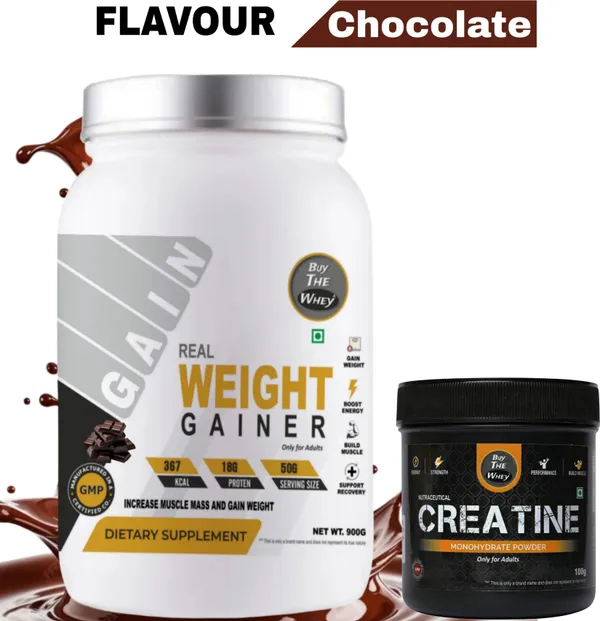 BUY_THE_WHEY_Real_Weight_Gainer_|_Lab_Tested_|_100%_Genuine_|_For_Adults_with_creatine_-_Weight_Gainers/Mass_Gainers_(900_g,_CHOCOLATE)