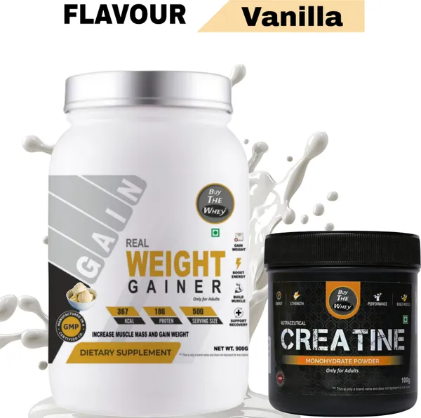 BUY_THE_WHEY_Real_Weight_Gainer_|_Lab_Tested_|_100%_Genuine_|_For_Adults_with_creatine_-_Weight_Gainers/Mass_Gainers_(900_g,_VANILLA)