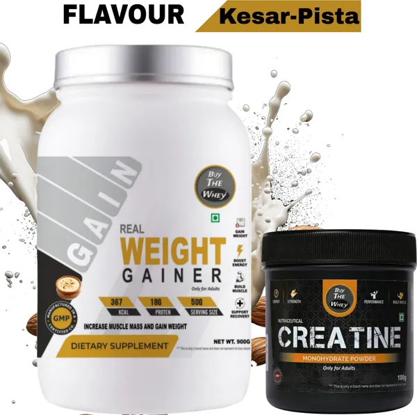 BUY_THE_WHEY_Real_Weight_Gainer_|_Lab_Tested_|_100%_Genuine_|_For_Adults_with_creatine_-_Weight_Gainers/Mass_Gainers_(900_g,_KESAR-PISTA)