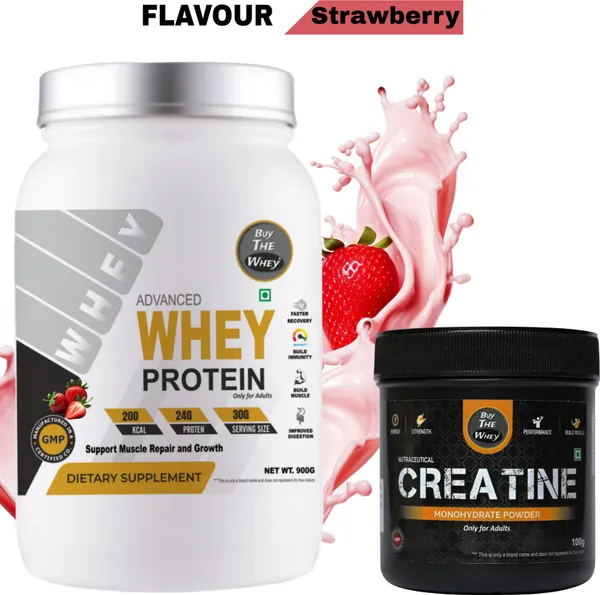 BUY_THE_WHEY_Advance_Whey_Protein_100%_Genuine_Lab_Tested_For_Adults_With_Creatine_-_Weight_Gainers/Mass_Gainers_(900_g,_Strawberry)