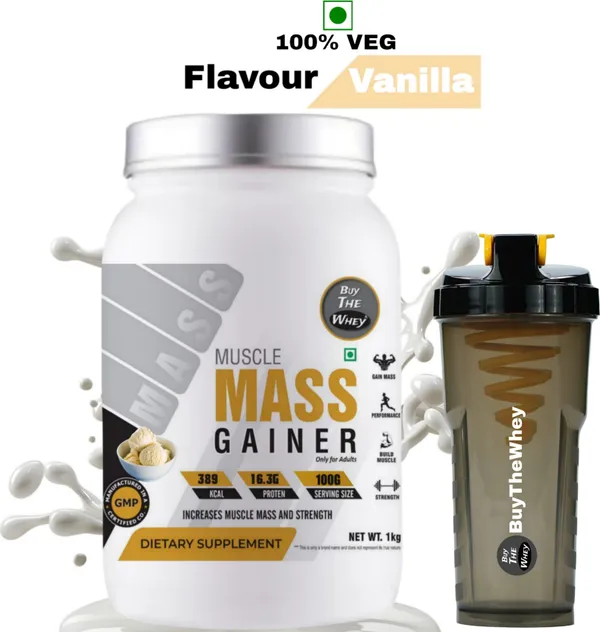 BUY_THE_WHEY_Muscle_Mass_Gainer_|_100%_Genuine_|_Lab_Tested_|_For_Adults_With_Shaker_--_Weight_Gainers/Mass_Gainers_(1_kg,_Vanilla)