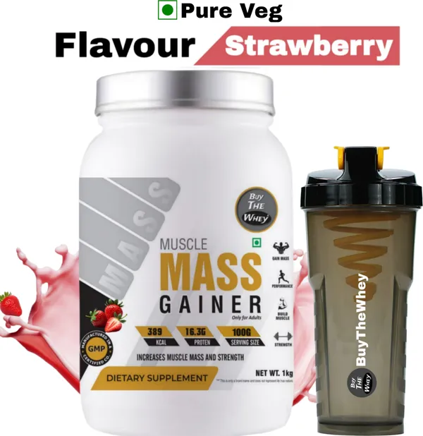 BUY_THE_WHEY_Muscle_Mass_Gainer_|_100%_Genuine_|_Lab_Tested_|_For_Adults_With_Shaker_--_Weight_Gainers/Mass_Gainers_(1_kg,_Strawberry)
