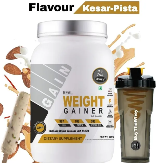 BUY_THE_WHEY_Real_Weight_Gainer_|_Lab_Tested_|_Pure_Gainer_|_For_Adults_With_Shaker_-_Weight_Gainers/Mass_Gainers_(900_g,_Kesar-Pista)