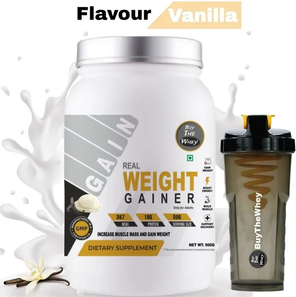 BUY_THE_WHEY_Real_Weight_Gainer_|_Lab_Tested_|_Pure_Gainer_|_For_Adults_With_Shaker_-_Weight_Gainers/Mass_Gainers_(900_g,_Vanilla)