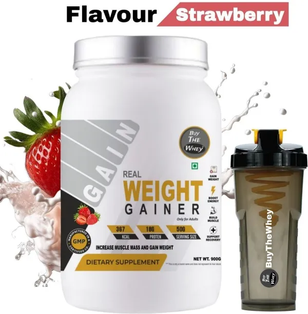 BUY_THE_WHEY_Real_Weight_Gainer_|_Lab_Tested_|_Pure_Gainer_|_For_Adults_With_Shaker_-_Weight_Gainers/Mass_Gainers_(900_g,_Strawberry)