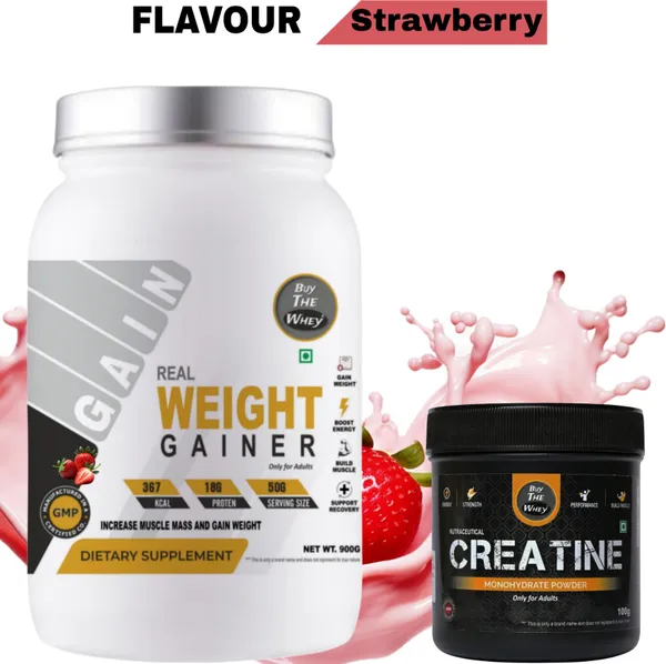 BUY_THE_WHEY_Real_Weight_Gainer_|_Lab_Tested_|_100%_Genuine_|_For_Adults_with_creatine_-_Weight_Gainers/Mass_Gainers_(900_g,_STRAWBERRY)