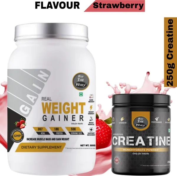 BUY_THE_WHEY_Real_Weight_Gainer_|18g_Protein_|_Pure_Gainer_With_Creatine_Weight_Gainers/Mass_Gainers_(900_g,_STRAWBERRY)