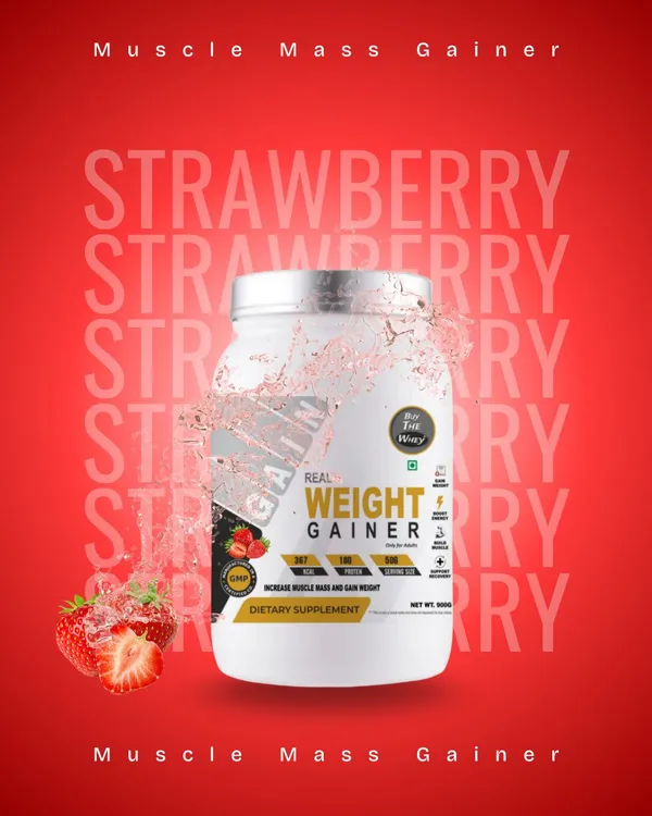 BUY_THE_WHEY_Real_Weight_Gainer_|18g_Protein_|_Pure_Gainer_With_Creatine_Weight_Gainers/Mass_Gainers_(900_g,_STRAWBERRY)