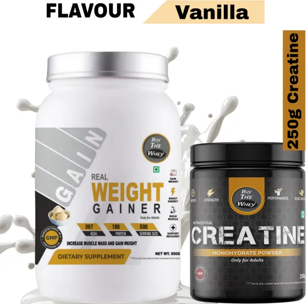 BUY_THE_WHEY_Real_Weight_Gainer_|18g_Protein_|_Pure_Gainer_With_Creatine_Weight_Gainers/Mass_Gainers_(900_g,_VANILLA)