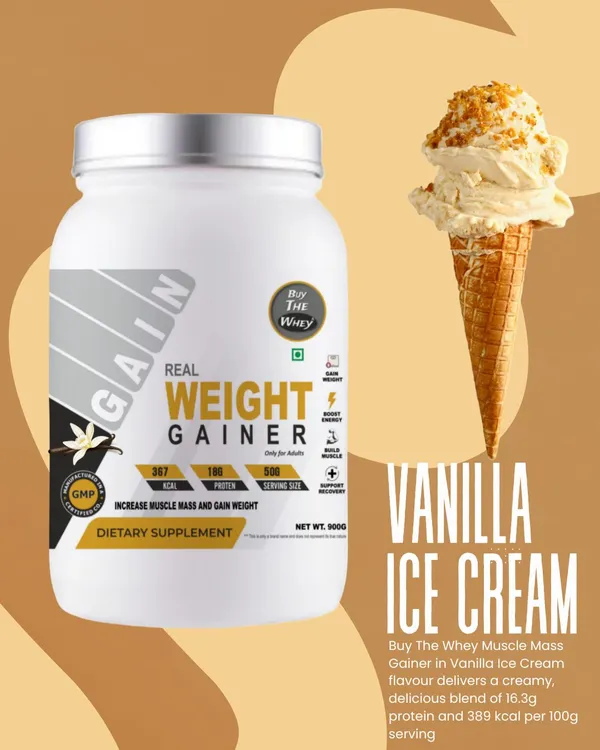 BUY_THE_WHEY_Real_Weight_Gainer_|18g_Protein_|_Pure_Gainer_With_Creatine_Weight_Gainers/Mass_Gainers_(900_g,_VANILLA)