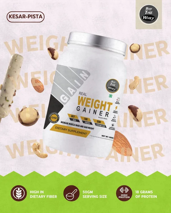 BUY_THE_WHEY_Real_Weight_Gainer_|18g_Protein_|_Pure_Gainer_With_Creatine_Weight_Gainers/Mass_Gainers_(900_g,_KESARPISTA)