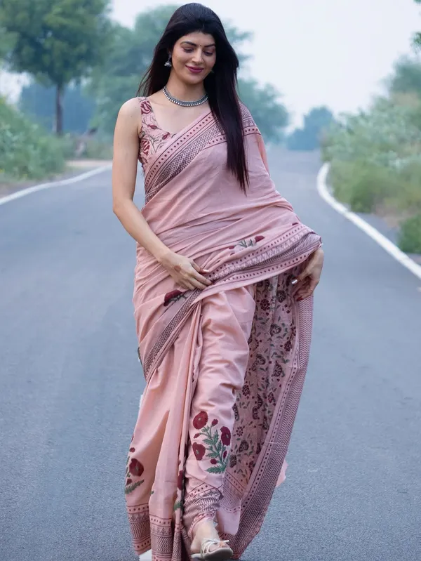 Elegant_Dusty_Pink_Linen_Cotton_Saree_With_Floral_Print_Border