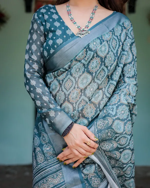 Sophisticated_Grey_Ethnic_Motif_Linen_Cotton_Saree