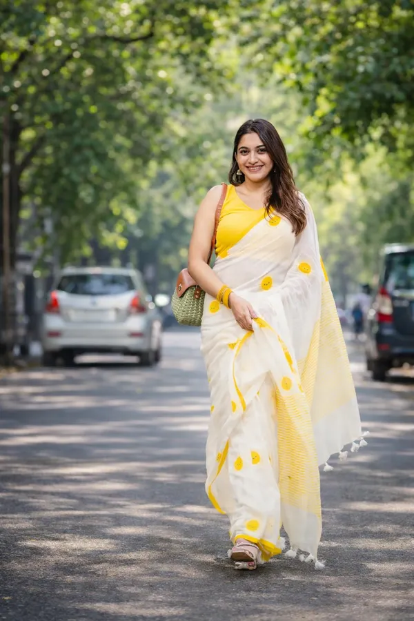 Sunshine_Bliss_White_Linen_Cotton_Saree_With_Yellow_Motifs