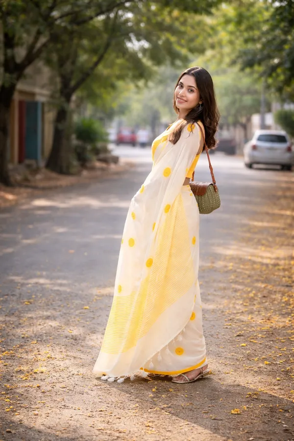 Sunshine_Bliss_White_Linen_Cotton_Saree_With_Yellow_Motifs