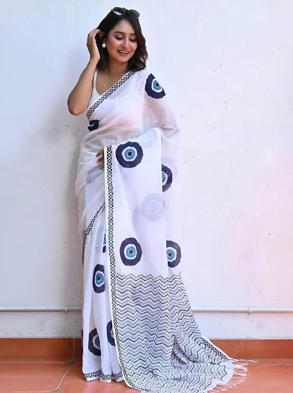 White_Printed_Saree_With_Blue_Abstract_Motifs_Designer_Border