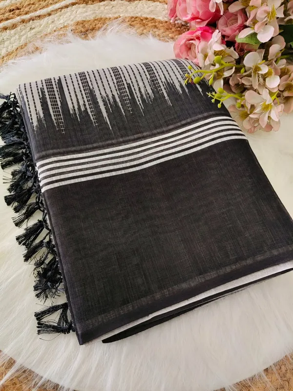Classic_White_Black_Striped_Saree_With_Traditional_Border_Design