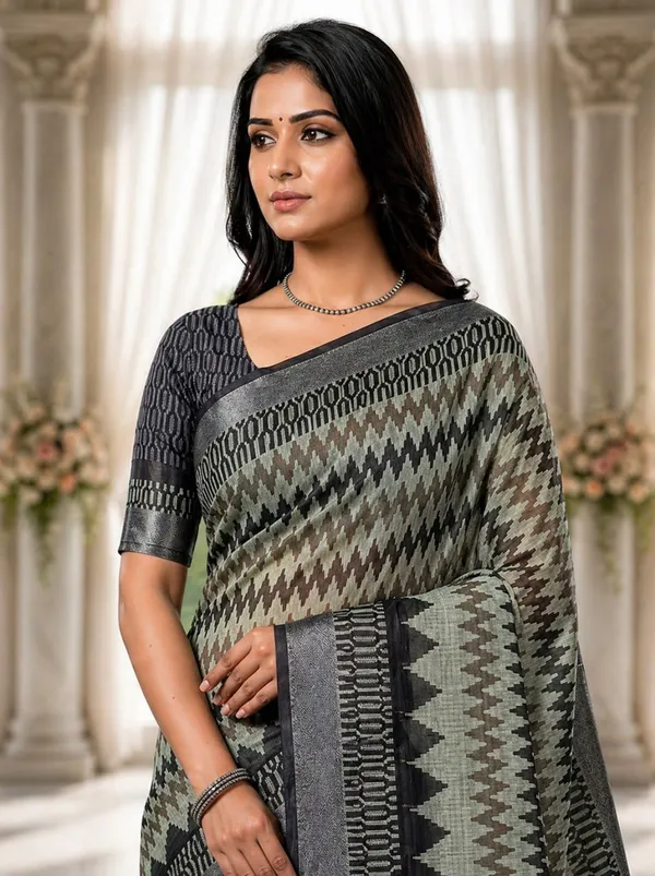 Grey_Black_Premium_Linen_Cotton_Saree_With_Contemporary_Geometric_Woven_Design